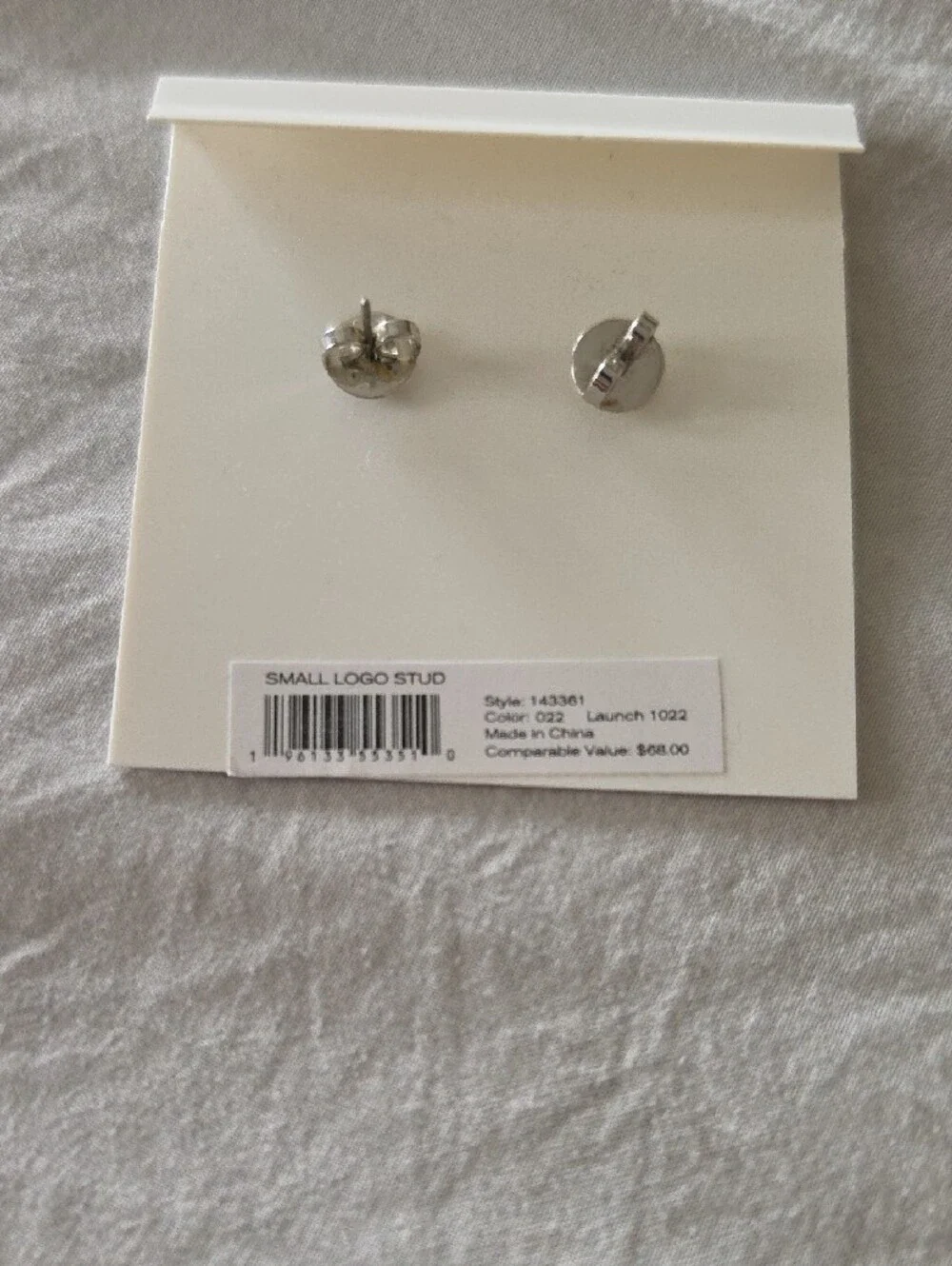 Tory Burch Silver Logo Stud Earrings - Pink Accent Display